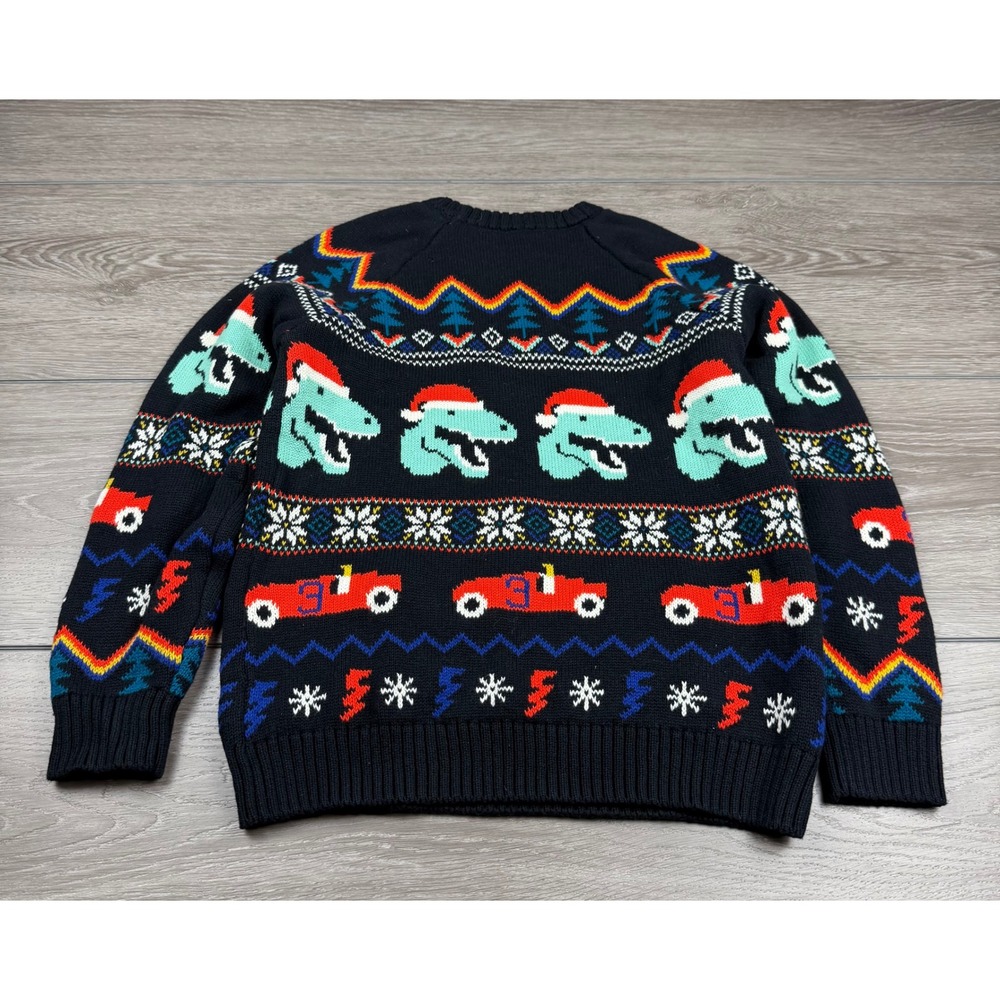 Hanna Andersson Kids Sweater Dinosaur Race Car Christmas Navy Blue 8 - Picture 5 of 8